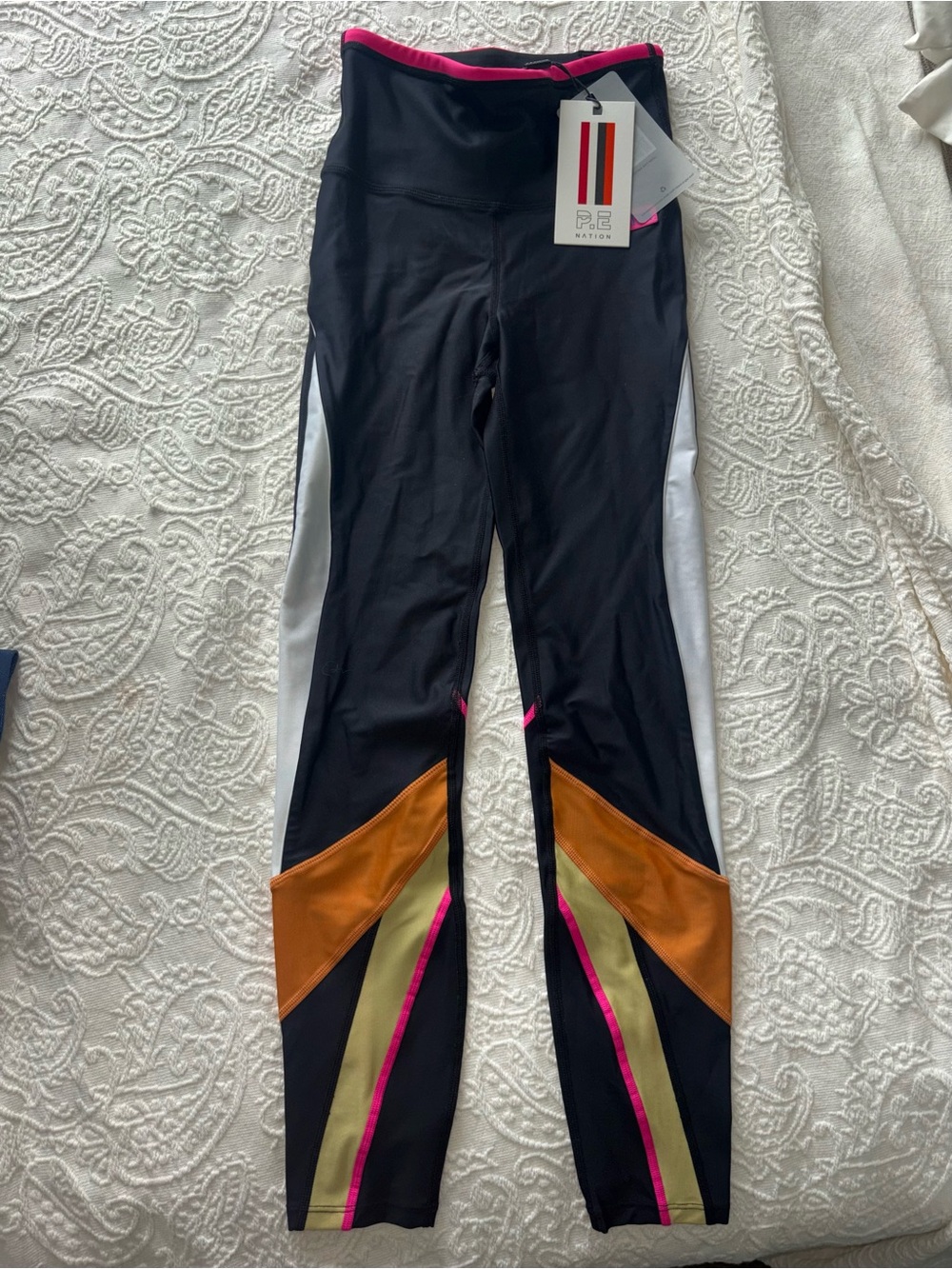 P.E Nation Black Leggings with Pink, Gold & Brown